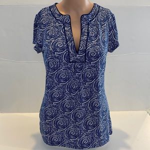 Ann Taylor Navy/White Patterned Top, Size Small